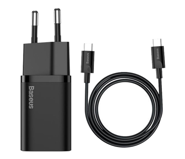 BASEUS Super Si Quick Charger (1xUSB-C, 25W) z przewodem USB-C - USB-C, 1m, czarna - 1079276 - zdjęcie